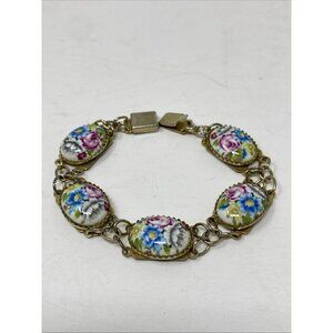 Vintage Unique Russian Hand Painted Finift Enamel Jewelry Braclet Floral Pattern